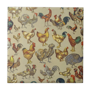 Vintage Rooster Chicken Pattern: Farmhouse Art Tile