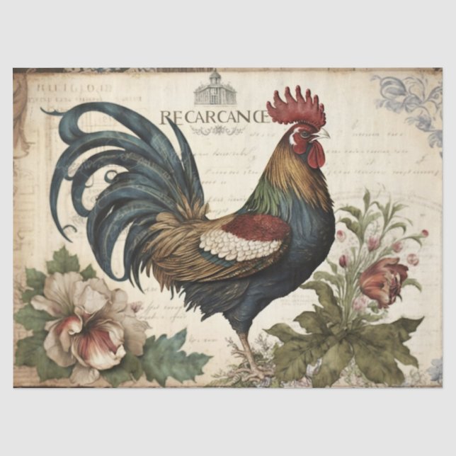 Vintage Rooster Decoupage Tissue Paper (Front)