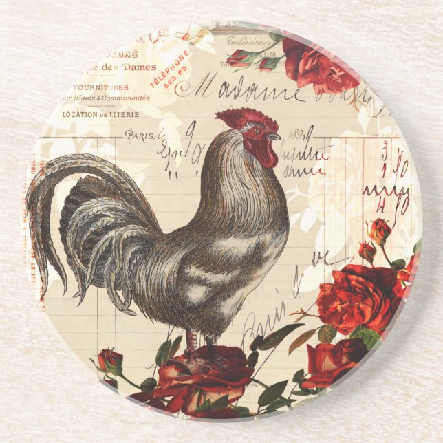Vintage Rooster Epehemera Coaster (Front)
