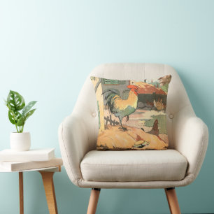 Vintage Rooster Farm Animal Illustrated Cushion