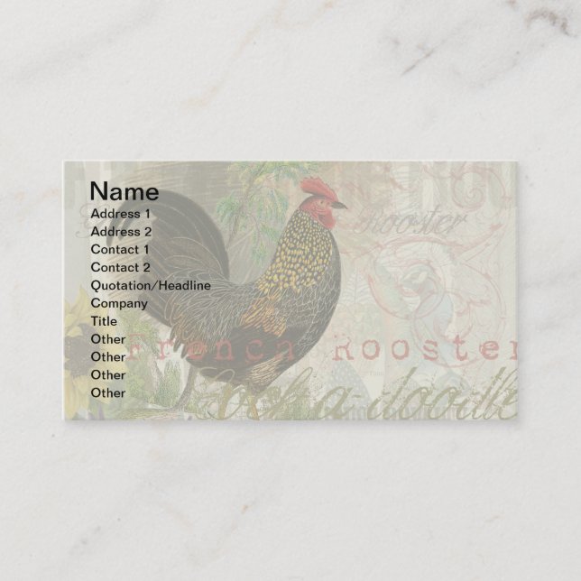 Vintage Rooster French Collage Farm Pet Business Card (Front)