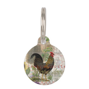Vintage Rooster French Collage Farm Pet Tag