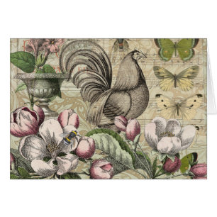 Vintage Rooster Garden Collage Art: French Country