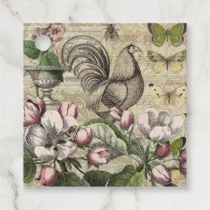 Vintage Rooster Garden Collage Art: French Country Favour Tags