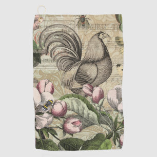 Vintage Rooster Garden Collage Art: French Country Golf Towel