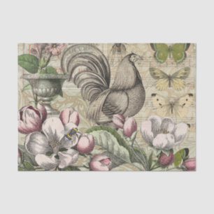 Vintage Rooster Garden Collage Art: French Country Tissue Paper