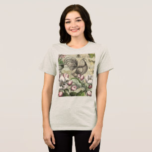 Vintage Rooster Garden Collage Art: French Country Tri-Blend Shirt