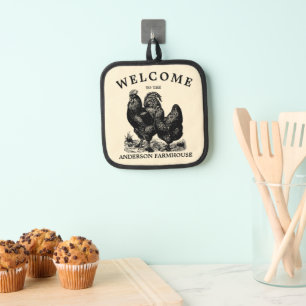 Vintage Rooster & Hen Farmhouse Home Welcome Pot Holder