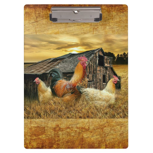 Vintage Rooster Hens Rustic Barn Coop Clipboard (Front)