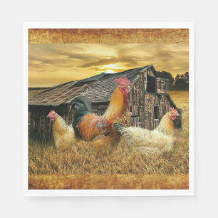 Vintage Rooster Hens Rustic Barn Coop Napkin