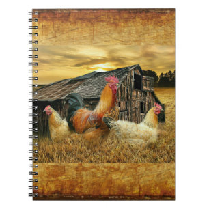 Vintage Rooster Hens Rustic Barn Coop Notebook