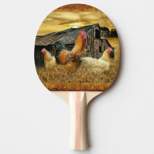 Vintage Rooster Hens Rustic Barn Coop Ping Pong Paddle