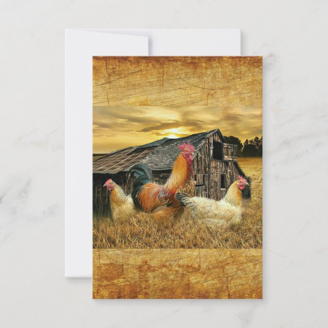 Vintage Rooster Hens Rustic Barn Coop RSVP Card (Front)