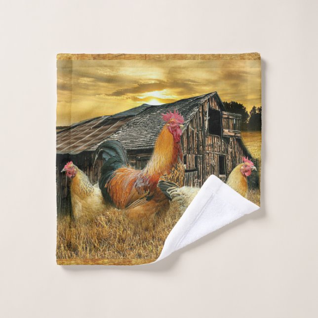 Vintage Rooster Hens Rustic Barn Coop Wash Cloth (Wash Cloth)