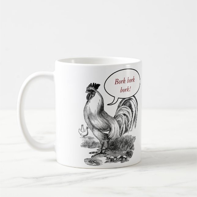 Vintage rooster illustration coffee mug (Left)