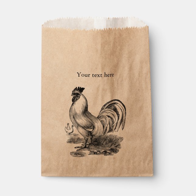 Vintage rooster illustration favour bags (Front)