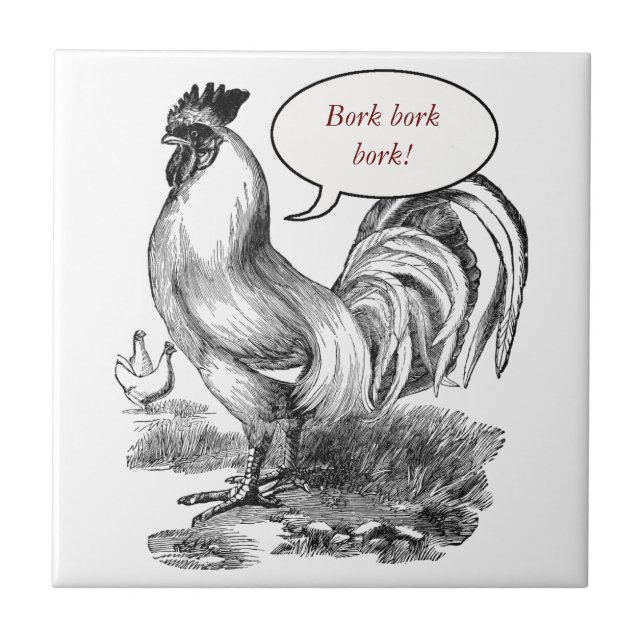 Vintage rooster illustration tile (Front)