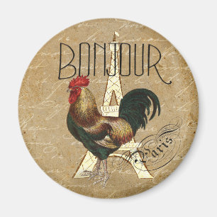 Vintage Rooster in Paris France Eiffel Tower Magnet