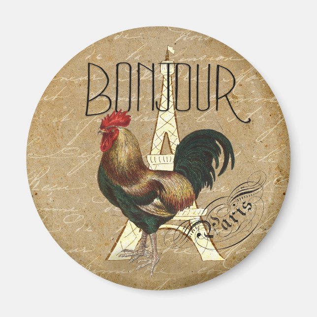 Vintage Rooster in Paris France Eiffel Tower Magnet (Front)