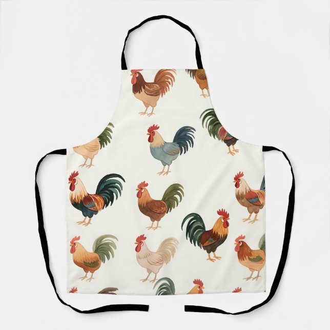Vintage Rooster Pattern Farmhouse Style Apron (Front)