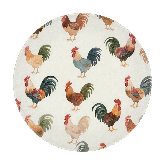 Vintage Rooster Pattern Farmhouse Style Cutting Board (Front)
