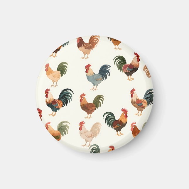 Vintage Rooster Pattern Farmhouse Style Magnet (Front)