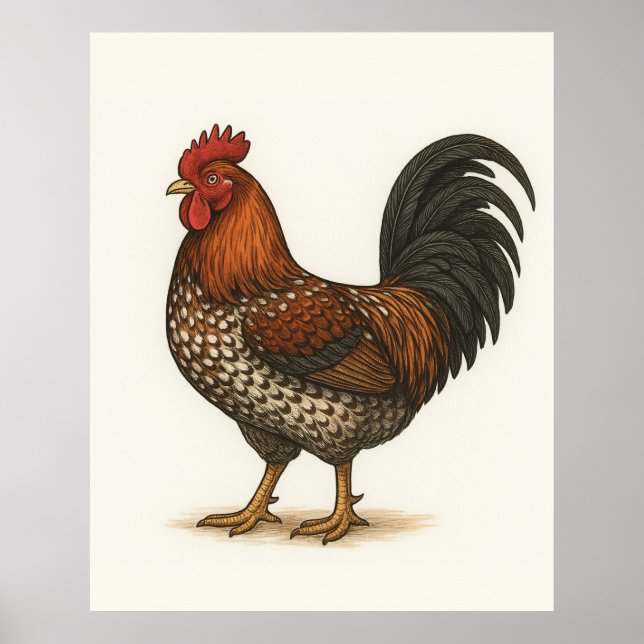 Vintage Rooster Poster | Rustic Farmhouse Chicken  (Front)