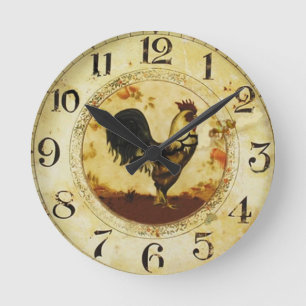 Vintage Rooster Round Clock