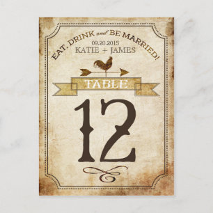 Vintage Rooster Rustic Country Table Number Card