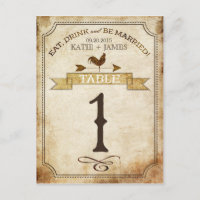 Vintage Rooster Rustic Country Table Number Card