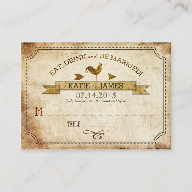 Vintage Rooster Rustic Country Wedding Place Cards (Front)