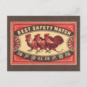 Vintage Rooster Safety Match Label Postcard