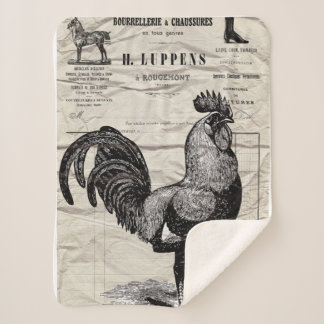 Vintage Rooster Sherpa Blanket