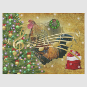 Vintage Rooster Singing Christmas Carols Tissue Paper