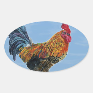 Vintage Rooster Sky Customise animal Chicken Oval Sticker
