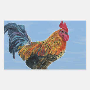 Vintage Rooster Sky Customise animal Chicken Rectangular Sticker