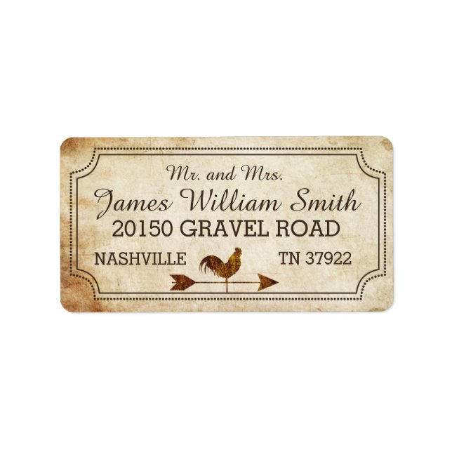 Vintage Rooster Weather Vane Rustic Wedding Label (Front)
