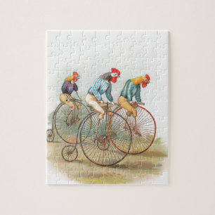 Vintage Roosters on Bikes Jigsaw Puzzle