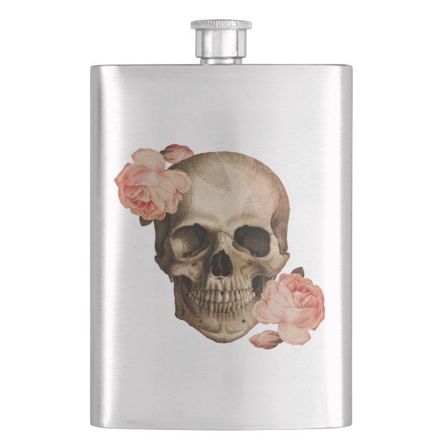 Vintage Rosa Skull Collage Hip Flask (Front)