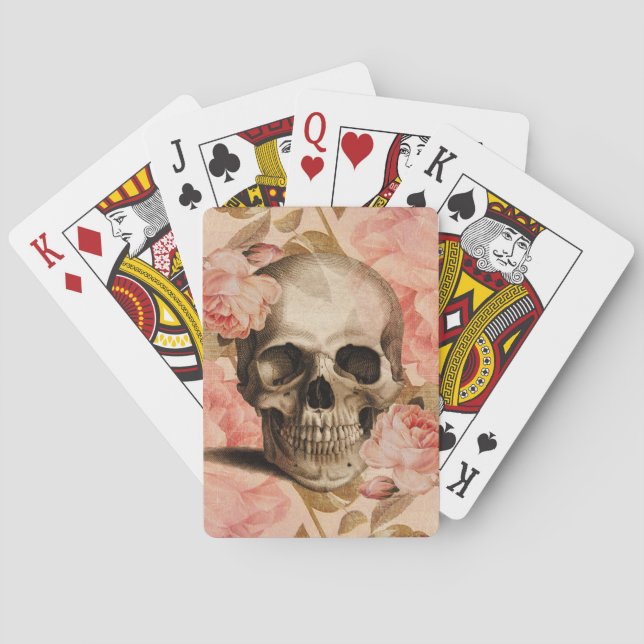 Vintage Rosa Skull Collage Playing Cards (Back)
