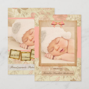 Vintage Rose - 3x5 Birth Announcement