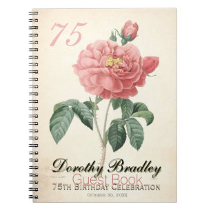 Vintage Rose 75th Birthday Celebration Guest Book