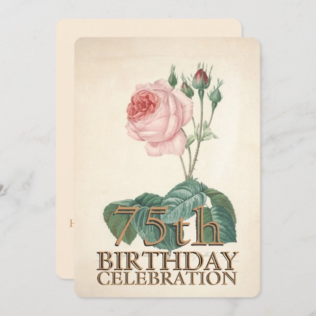 Vintage Rose 75th Birthday Celebration Invitation (Front/Back)