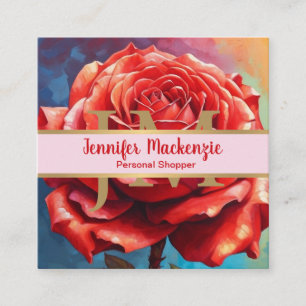 Vintage Rose AI Generated Floral Design Square Business Card