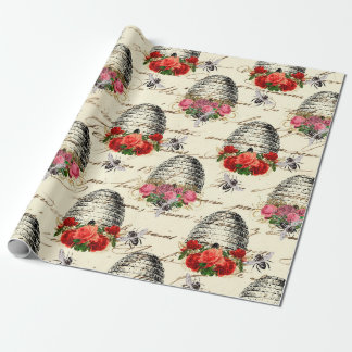 Vintage Rose and Beehive Wrapping Paper