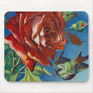 Vintage Rose and Bird Mouse Pad