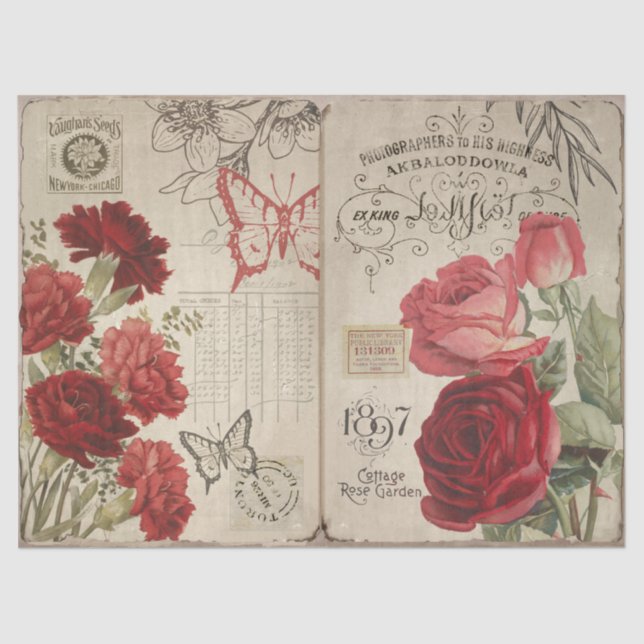 Vintage Rose and Ephemera Decoupage Tissue Paper (Front)