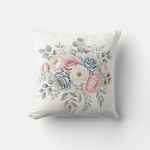 Vintage Rose and Eucalyptus  Bouquet Decorated Cushion
