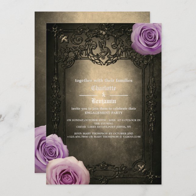 Vintage Rose  and Gothic Frame  Engagement Party   Invitation (Front/Back)