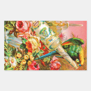 Vintage Rose and Parrot Rectangular Sticker